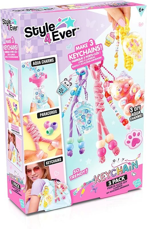 Canal Toys - Style 4 Ever – Set de Porte-clés DIY – Crée 3 Porte-clés Stylés avec Aquacharms, Paracordes, Perles et Charms – Idée Cadeau