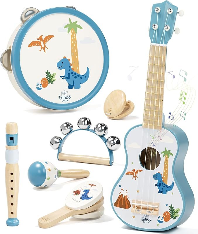 Lehoo Castle Guitare Enfant 1 2 3 Ans avec Bois Instruments de Musique Bebe