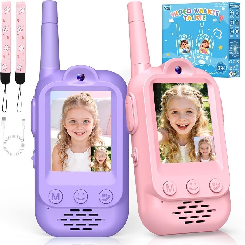 iKidiki Talkie Walkie Enfants Rechargeable, Cadeau Fille 3 4 5 6 7 8 Ans Talkie Walkie Video Jouet Fille 3-8 Ans Talky Walky Enfant Jeu