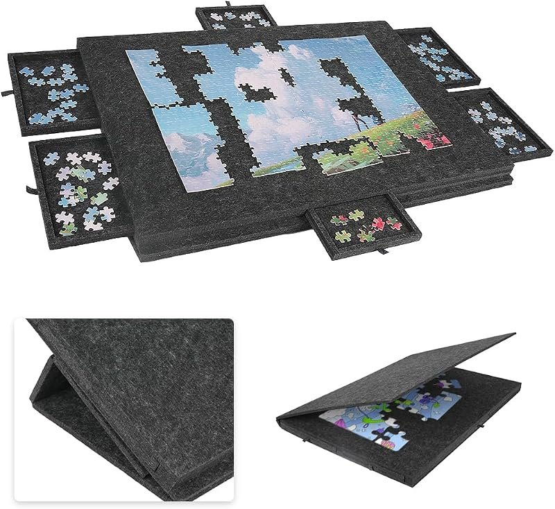 Tapis Puzzle 1000 Pièces avec 6 Tiroirs de Tri et Support, 77 x 53,6 cm