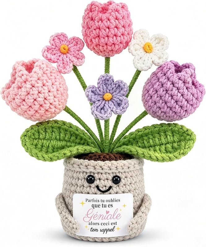 Cadeau Femme Maman Copine Amie Meilleure Amie Sœur, Cadeau Anniversaire Femme, Tulipe en Tricot Fait Main